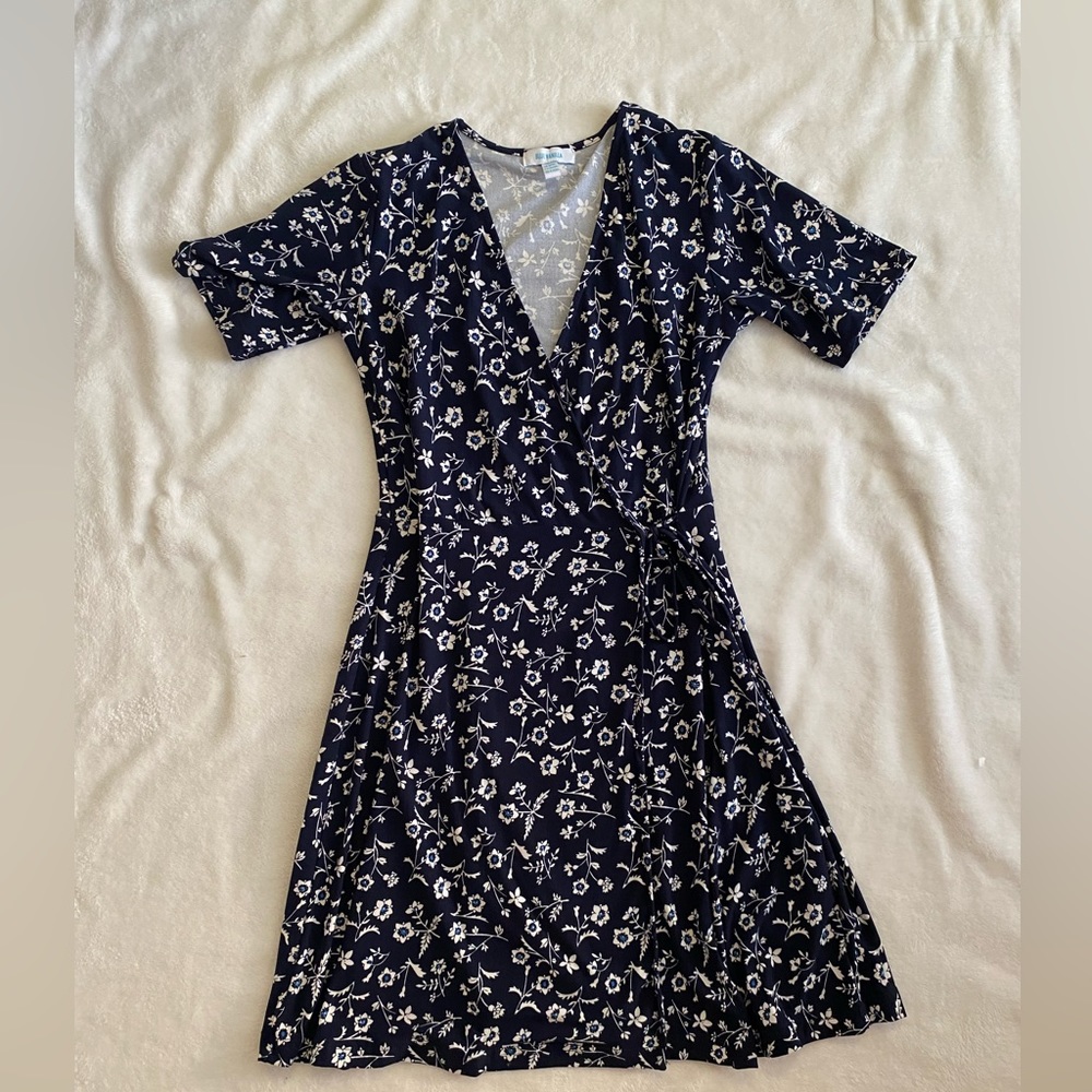 Blue Floral Wrap Dress